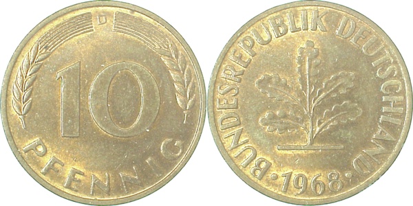 10 Pfennig 1968 D bfr J383 bfr 10 Pfennig