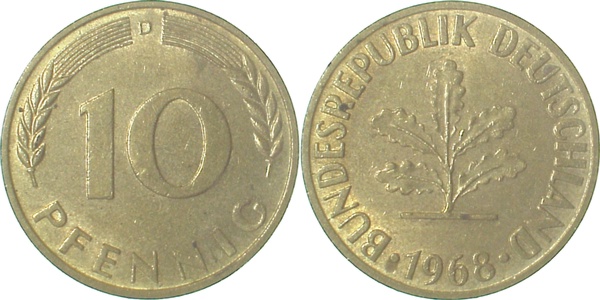 10 Pfennig 1968 D f bfr J383 f bfr 10 Pfennig