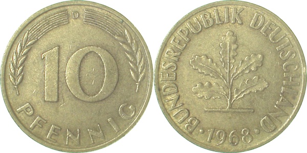 10 Pfennig 1968 D vz J383 vz 10 Pfennig