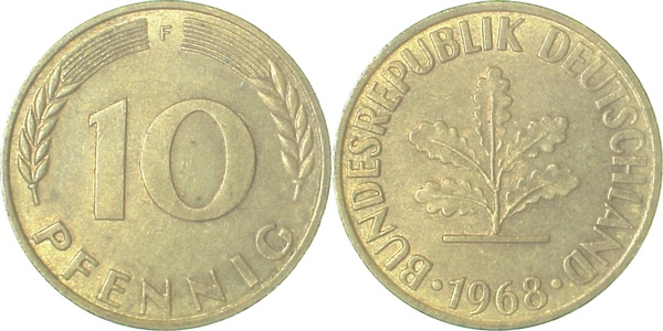 10 Pfennig 1968 F f bfr J383 f bfr 10 Pfennig