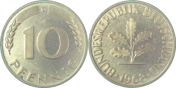 10 Pfennig 1968 G Pp J383 Pp 10 Pfennig