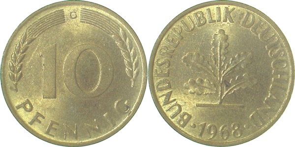 10 Pfennig 1968 G bfr/stgl J383