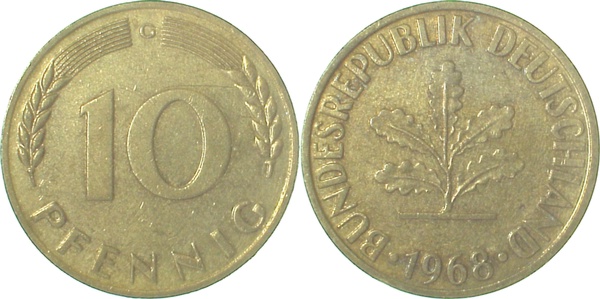 10 Pfennig 1968 G f bfr J383 f bfr 10 Pfennig
