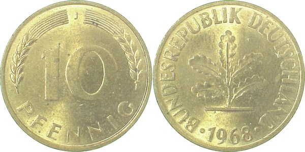 10 Pfennig 1968 J bfr/st J383 bfr / st 10 Pfennig