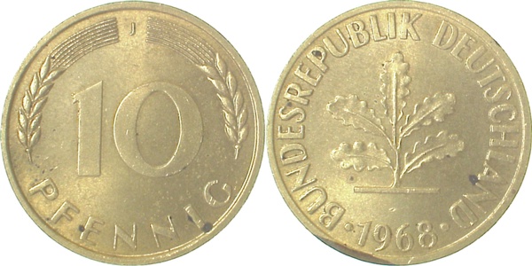 10 Pfennig 1968 J bfr/st/min Platfeh J383 10 Pfennig