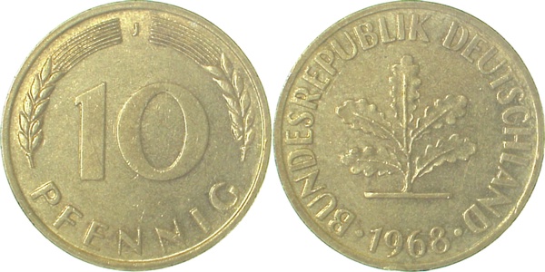 10 Pfennig 1968 J vz J383 vz 10 Pfennig