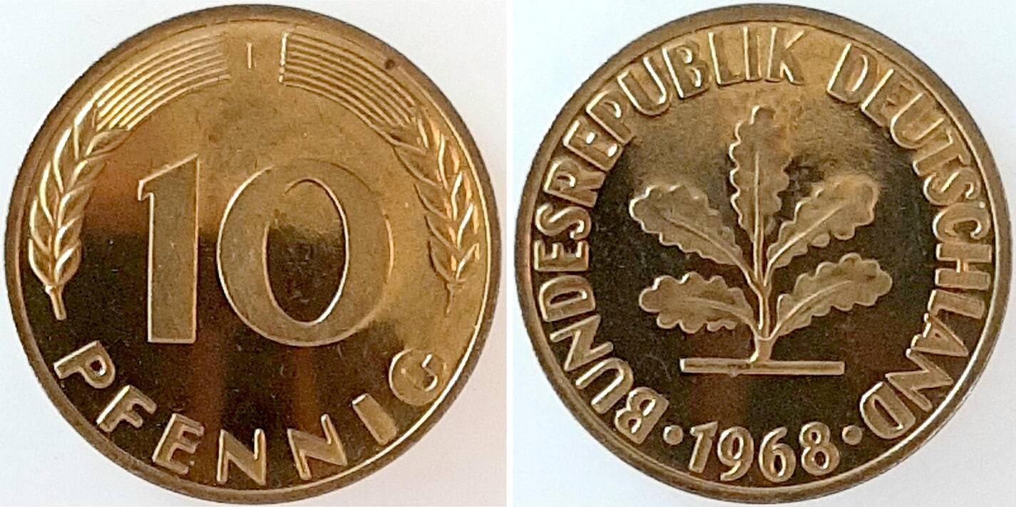 10 Pfennig 1968 F Polierte Platte Auflage: 3100 Ex