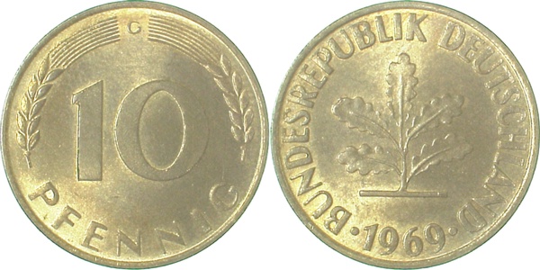10 Pfennig 191969 G bfr/stgl J383 bfr / stgl 10 Pfennig