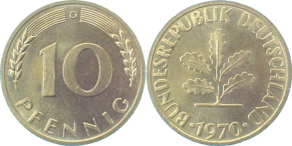10 Pfennig 1970 G stgl J383 stgl 10 Pfennig