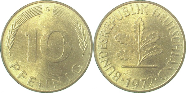 10 Pfennig 1972 G bfr durchg Grannen J383 10 Pfennig