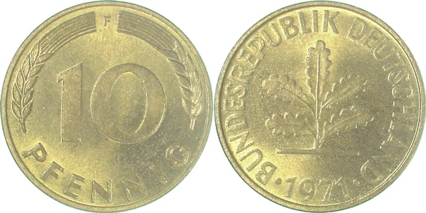 10 Pfennig 1973 F stgl fein J383 10 Pfennig