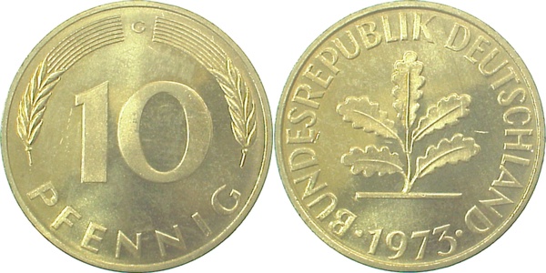 10 Pfennig 1973 G ciruliert