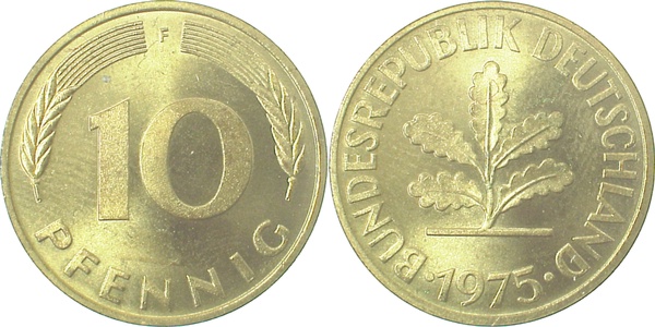 10 Pfennig 1975 F bfr/stgl J383 bfr / stgl 10 Pfennig