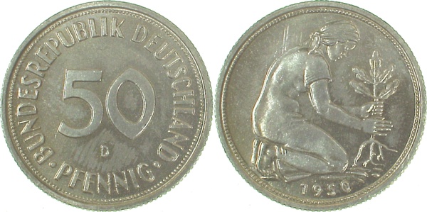 50 Pfennig 1950 D stgl J384 stgl 50 Pfennig