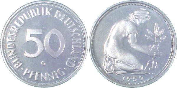 50 Pfennig 1950 G J384 zaponiert