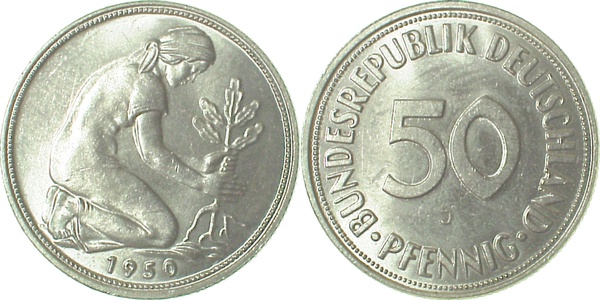 50 Pfennig 1950 J bfr/stgl! J384 bfr / stgl! 50 Pfennig