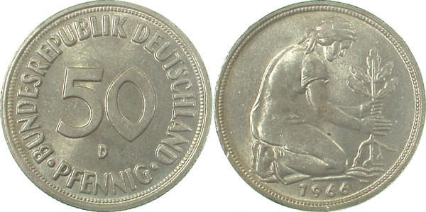 50 Pfennig 1966 D bfr/st min Rf J384 bfr / st 50 Pfennig