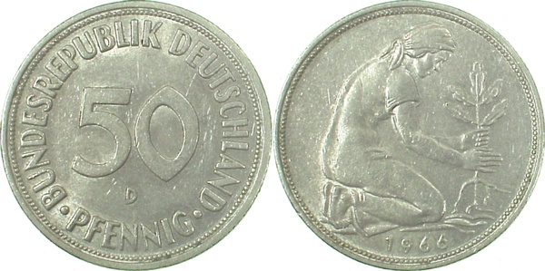 50 Pfennig 1966 D vz/bfr J384 vz / bfr 50 Pfennig