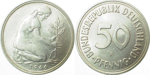 50 Pfennig 1966 F bfr J384 bfr 50 Pfennig