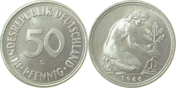 50 Pfennig 1966 G bfr/stgl J384 bfr / stgl 50 Pfennig