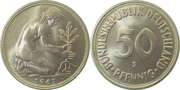 50 Pfennig 1967 D stgl J384 stgl 50 Pfennig