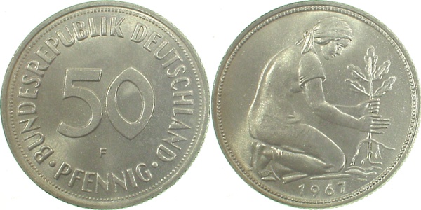50 Pfennig 1967 F stgl fein J384 50 Pfennig