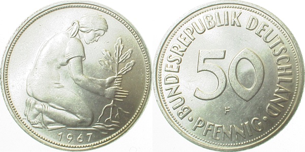 50 Pfennig 1967 F bfr/stgl J384 bfr/stgl