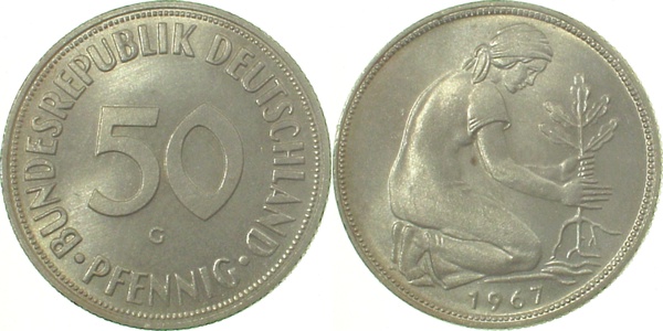 50 Pfennig 1967 G bfr/stgl J384 bfr / stgl 50 Pfennig