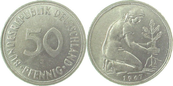 50 Pfennig 1967 J vz/st J384 vz/st 50 Pfennig