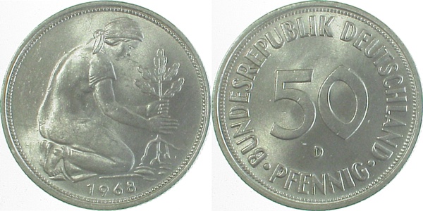 50 Pfennig 1968 D bfr/stgl J384 bfr / stgl 50 Pfennig
