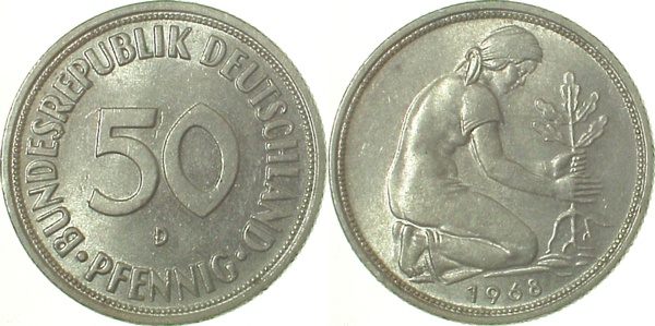 50 Pfennig 1968 D bfr J384 bfr 50 Pfennig