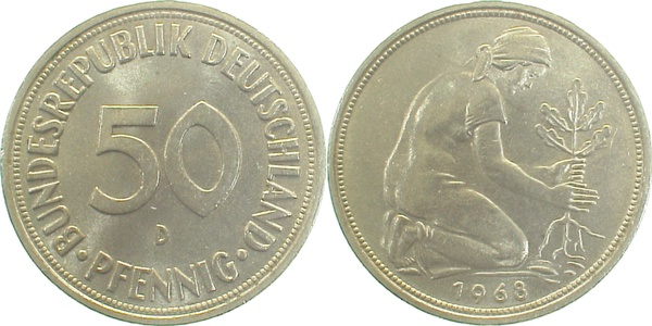 50 Pfennig 1968 D f bfr J384 f bfr 50 Pfennig