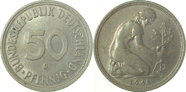 50 Pfennig 1968 D vz J384 vz 50 Pfennig