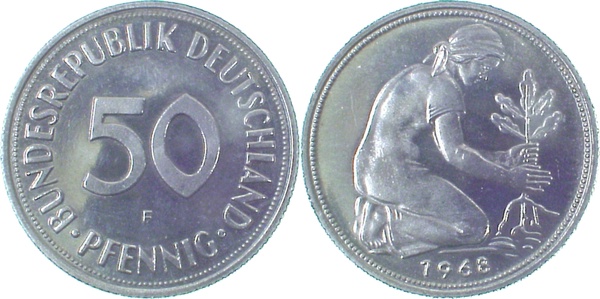 50 Pfennig 1968 F Pp J384 Pp 50 Pfennig
