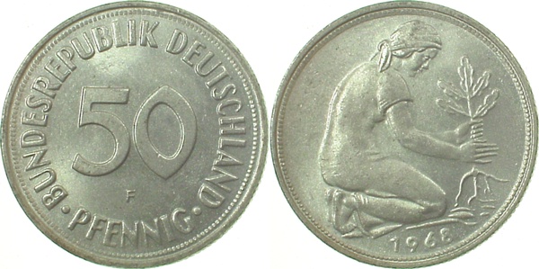 50 Pfennig 1968 F bfr J384 bfr 50 Pfennig