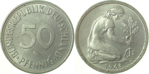 50 Pfennig 1968 G st m min Rf J384 st 50 Pfennig