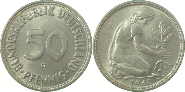50 Pfennig 1968 G bfr J384 bfr 50 Pfennig