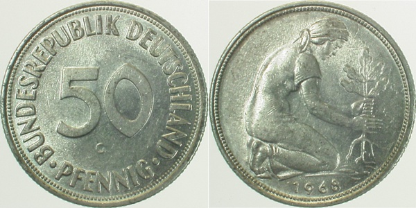 50 Pfennig 1968 G vz J384 vz 50 Pfennig