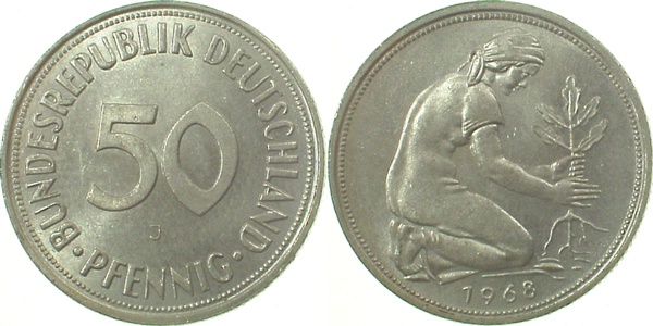 50 Pfennig 1968 J bfr J384 bfr 50 Pfennig