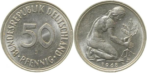 50 Pfennig 1968 J f bfr J384 fast bfr.