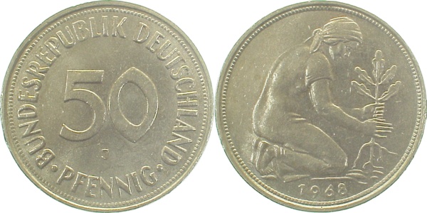 50 Pfennig 1968 J vz J384 vz 50 Pfennig