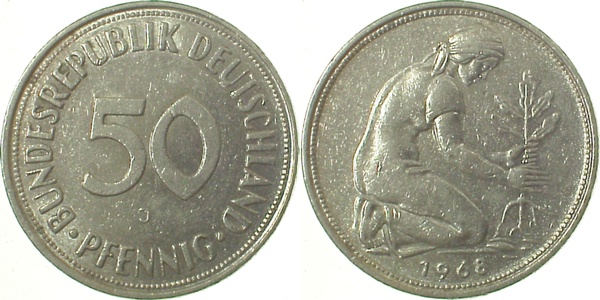 50 Pfennig 1968 J ss/vz J384 ss / vz 50 Pfennig