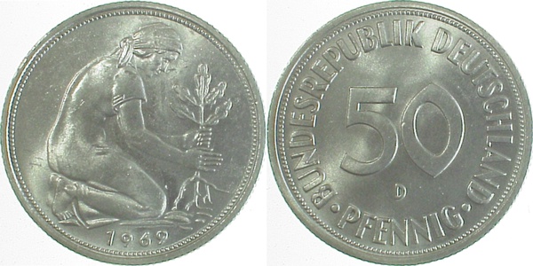 50 Pfennig 1969 D bfr/stgl J384 bfr / stgl 50 Pfennig