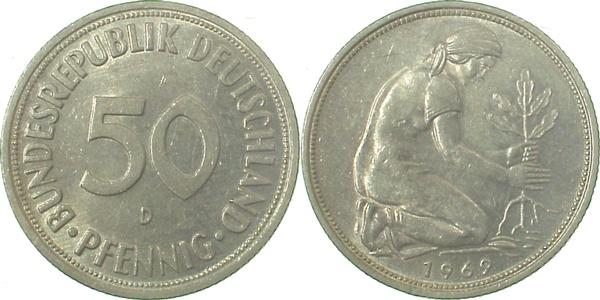 50 Pfennig 1969 D bfr J384 bfr 50 Pfennig