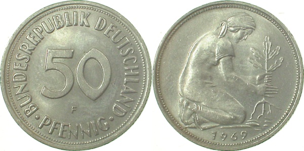50 Pfennig 1969 F bfr/stgl J384 bfr / stgl 50 Pfennig