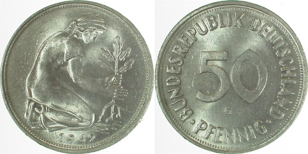 50 Pfennig 191969 G bfr/stgl J384 bfr / stgl 50 Pfennig
