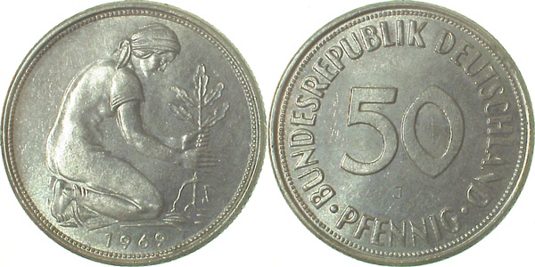 50 Pfennig 1969 J vz/st J384 vz/st 50 Pfennig