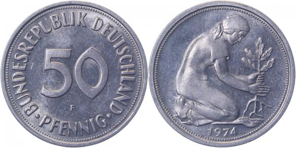50 Pfennig Variante 1974 F kleines Mzz. vz/bfr 43K1