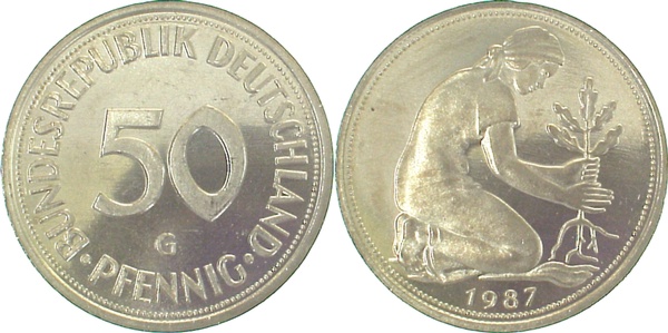 50 Pfennig 1987 G stgl J384 stgl 50 Pfennig