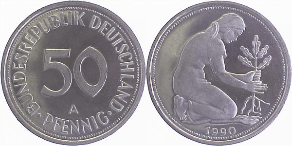 50 Pfennig 1990 A prfr/st, EA, PP-ähnlich J384
